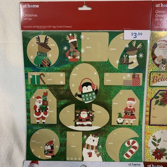 Christmas Stickers Gift Tag 2 Pack Random Variety Peel  & Stick Gold Present Joy - Picture 2 of 7